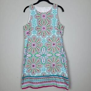 London Times Womens Floral Dress Blue Pink Size 10 Colorful Sleeveless Preppy